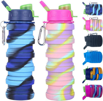 Collapsible Water Bottles 3 Pack 500ml (Black+Purple+Blue)