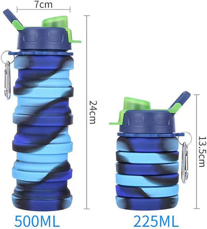 Collapsible Water Bottles 3 Pack 500ml (Black+Purple+Blue)