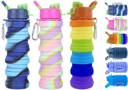 Collapsible Water Bottles 3 Pack 500ml (Black+Purple+Blue)