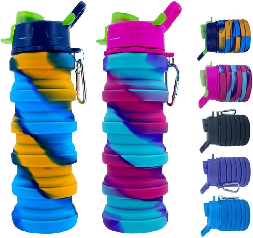 Collapsible Water Bottles 3 Pack 500ml (Black+Purple+Blue)