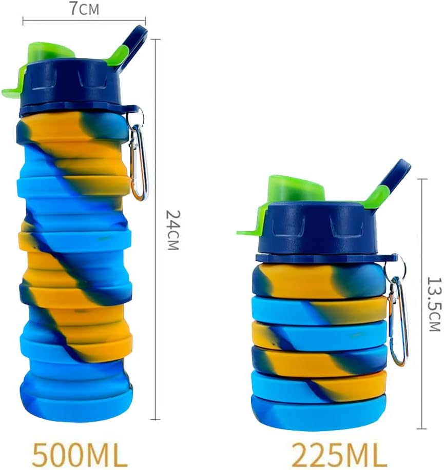 Collapsible Water Bottles 3 Pack 500ml (Black+Purple+Blue)