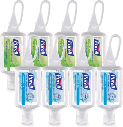 Advanced Hand Sanitizer Variety Pack, Naturals and Refreshing Gel, 1 Fl Oz Travel Size Flip-Cap Bottle with Jelly Wrap Carrier (Pack of 8) - 3900-09-ECSC