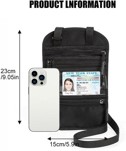 2-Pack RFID Blocking Passport Holder Neck Wallet, Large Travel Pouch for 2 Passports & 7" Phone, Comfortable Breathable Anti-Theft Travel Organizer with Cash Pocket (Black & Dark Gray)
