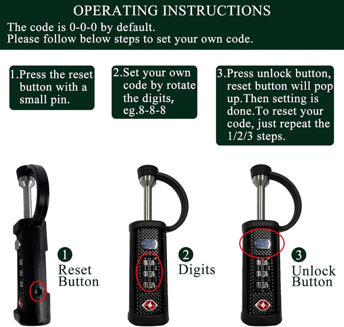 LAFENLIN TSA Lock for Gun Case, 3-Dial Combo Padlock
