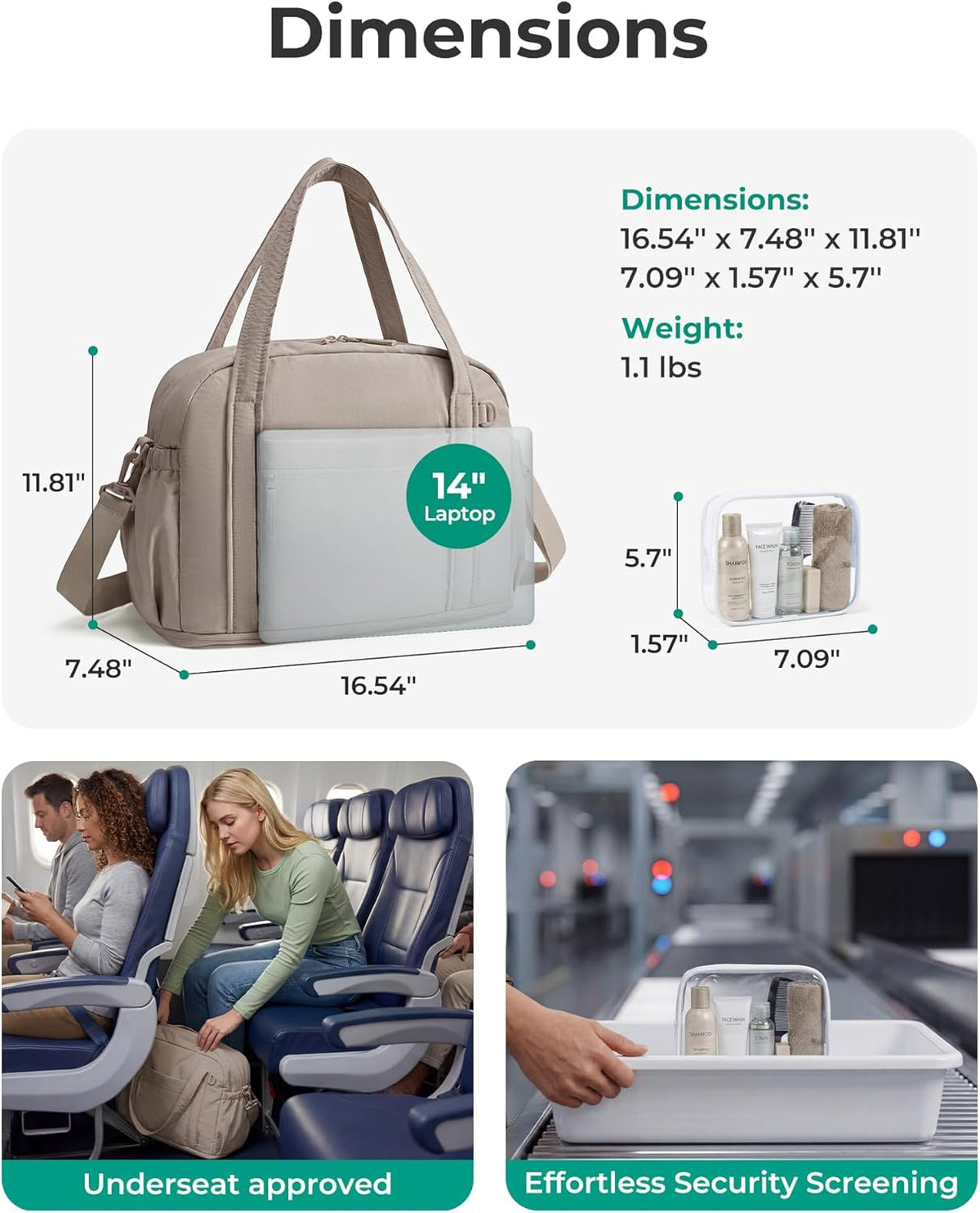 Expandable Personal Item Travel Bag, 2 Set Duffel Bag for Women