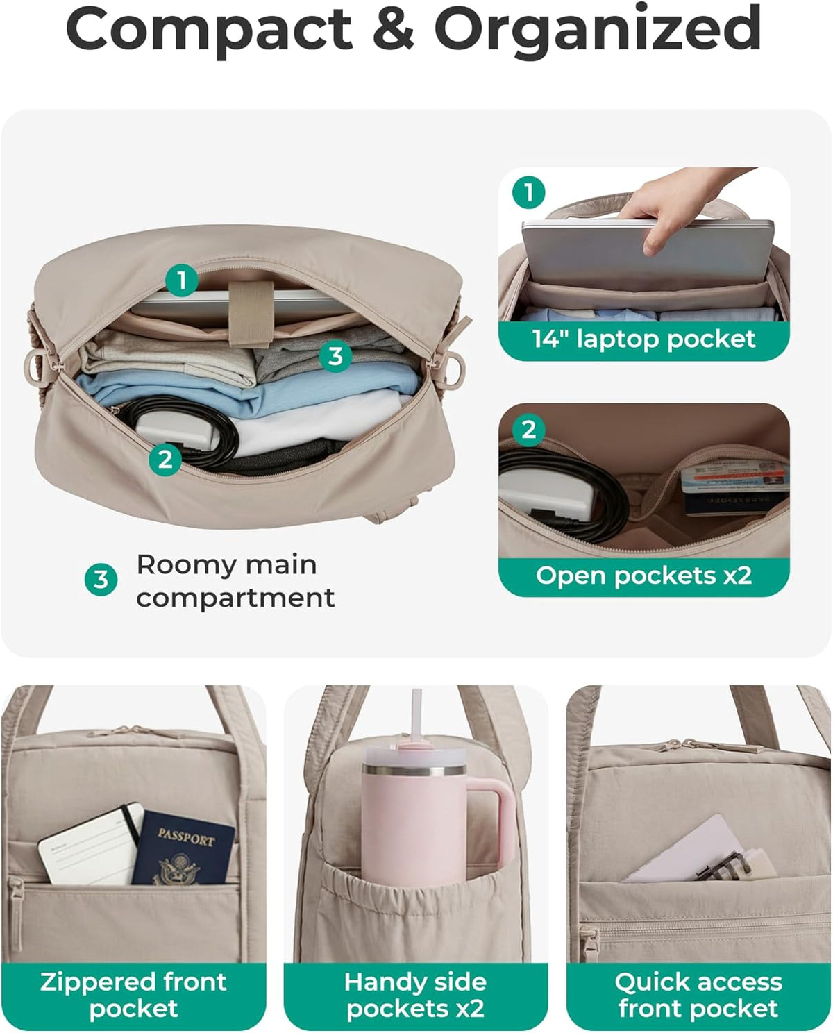 Expandable Personal Item Travel Bag, 2 Set Duffel Bag for Women