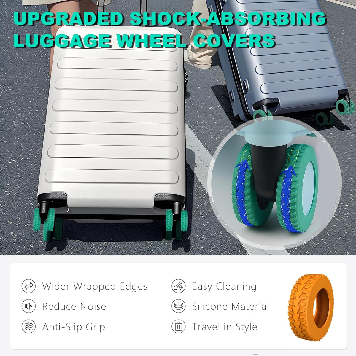 Silicone Luggage Wheel Covers for 2-2.4" Spinner Wheels,Black