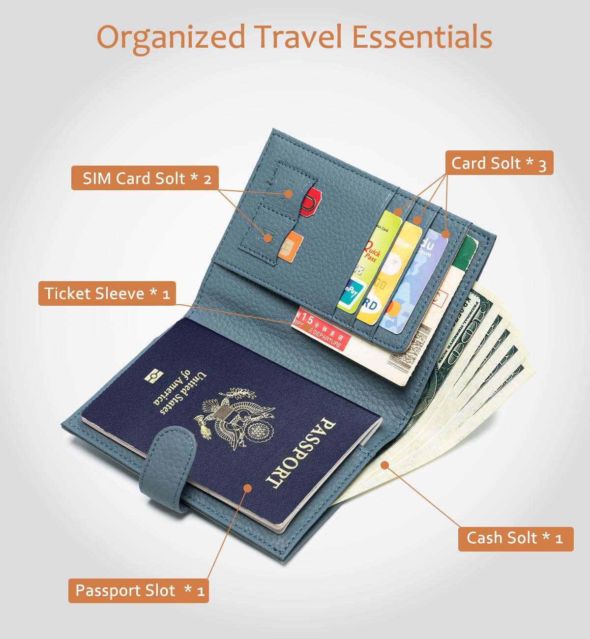 Leather RFID Blocking Slim Passport Holder for Travel Women