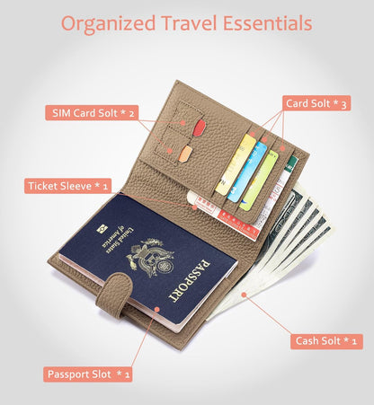 Leather RFID Blocking Slim Passport Holder for Travel Women