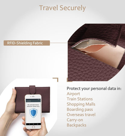 Leather RFID Blocking Slim Passport Holder for Travel Women