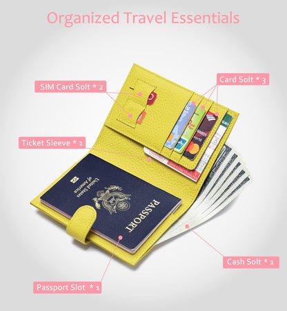 Leather RFID Blocking Slim Passport Holder for Travel Women