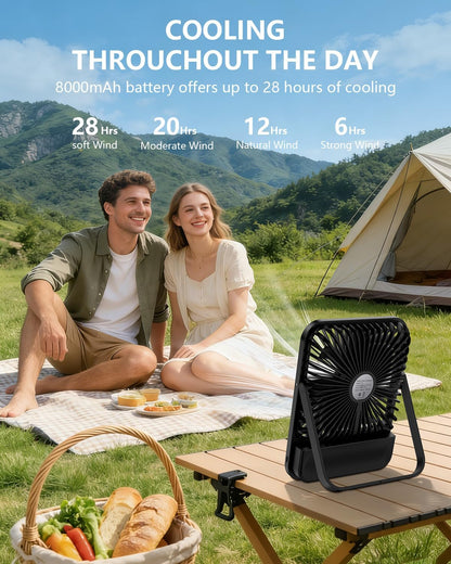 8000mAh Portable Travel Fan,7in 28hrs Ultra-Thin Desk Fan