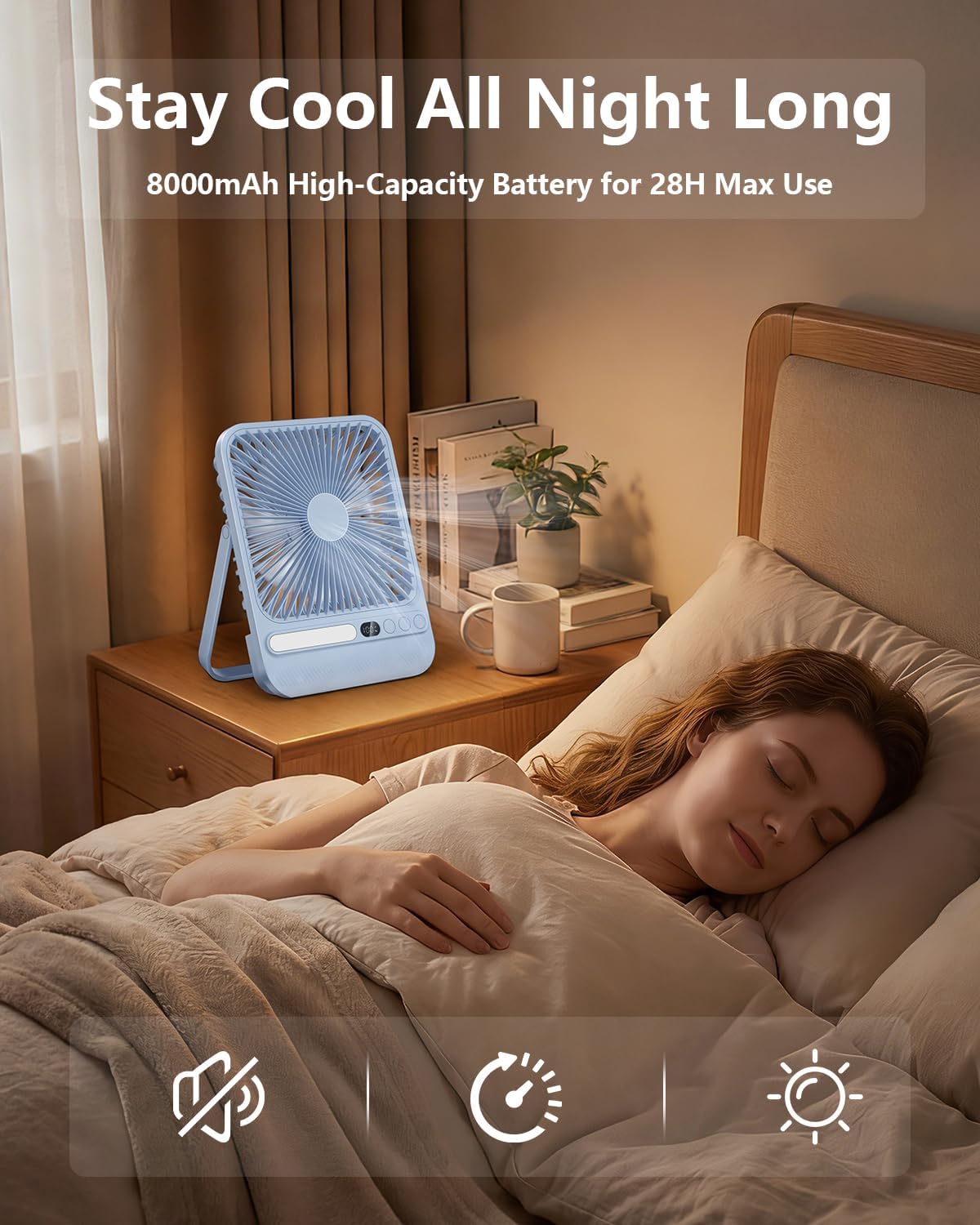 8000mAh Portable Travel Fan,7in 28hrs Ultra-Thin Desk Fan
