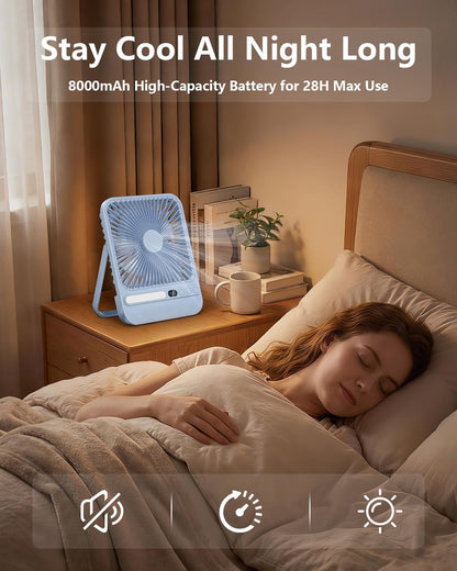 8000mAh Portable Travel Fan,7in 28hrs Ultra-Thin Desk Fan