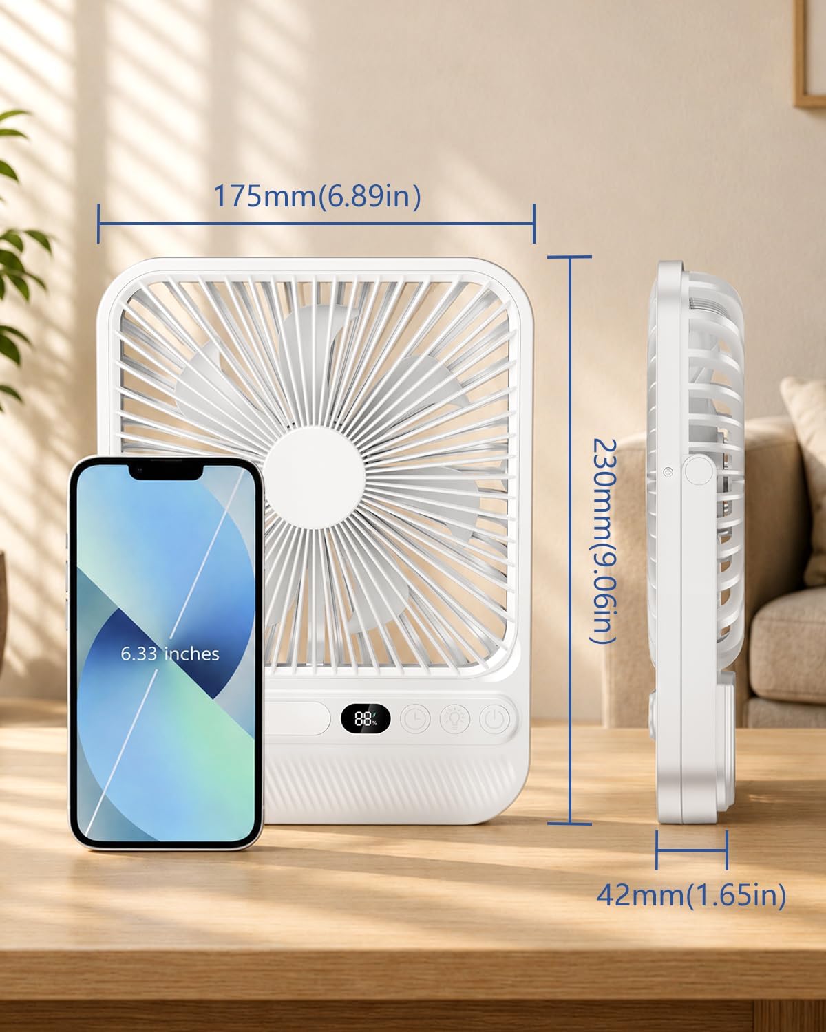 8000mAh Portable Travel Fan,7in 28hrs Ultra-Thin Desk Fan