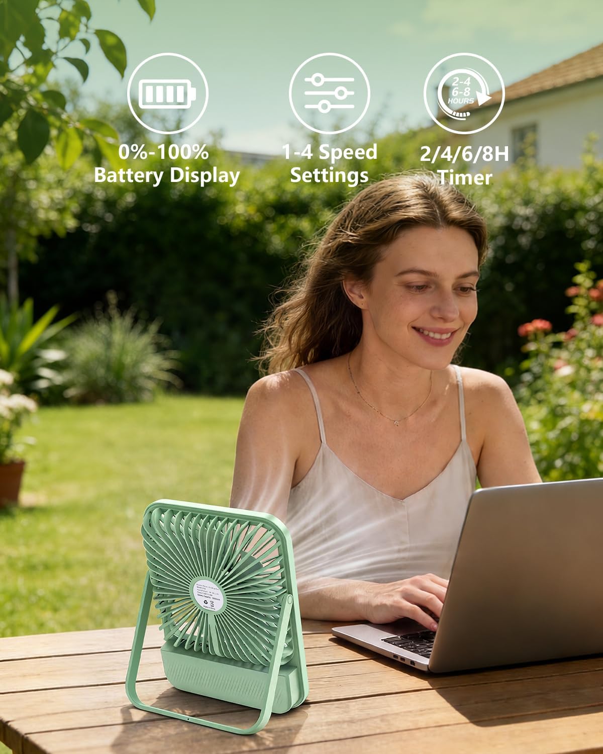8000mAh Portable Travel Fan,7in 28hrs Ultra-Thin Desk Fan