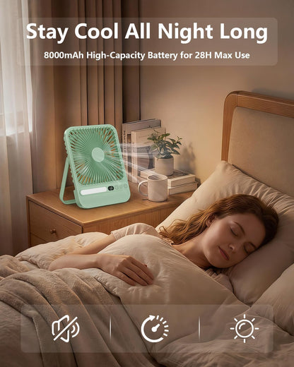 8000mAh Portable Travel Fan,7in 28hrs Ultra-Thin Desk Fan