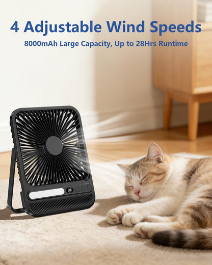 8000mAh Portable Travel Fan,7in 28hrs Ultra-Thin Desk Fan
