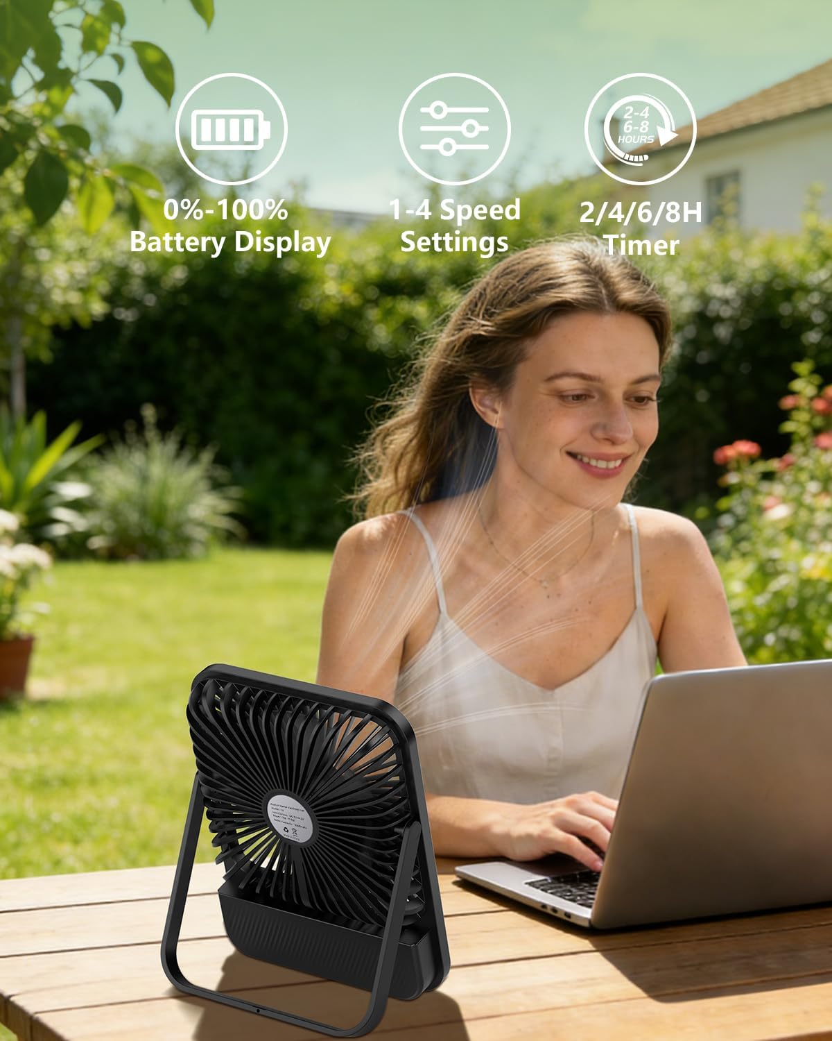 8000mAh Portable Travel Fan,7in 28hrs Ultra-Thin Desk Fan