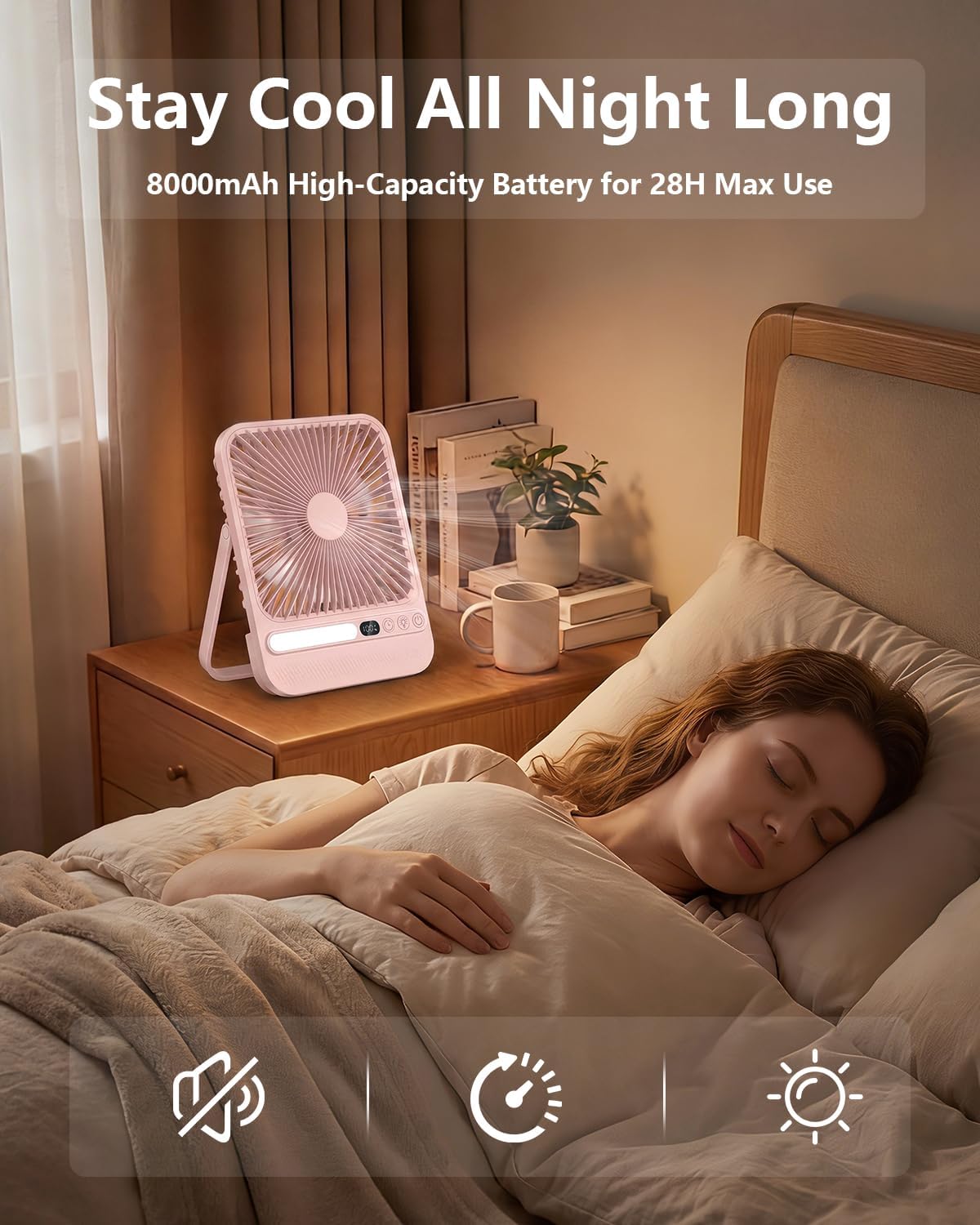 8000mAh Portable Travel Fan,7in 28hrs Ultra-Thin Desk Fan