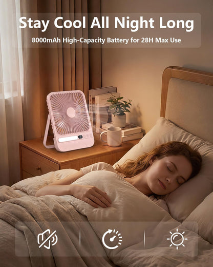 8000mAh Portable Travel Fan,7in 28hrs Ultra-Thin Desk Fan
