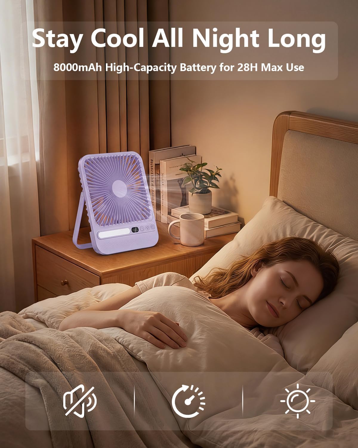 8000mAh Portable Travel Fan,7in 28hrs Ultra-Thin Desk Fan
