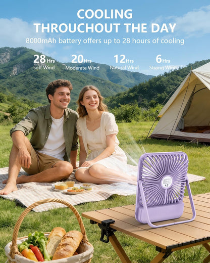 8000mAh Portable Travel Fan,7in 28hrs Ultra-Thin Desk Fan