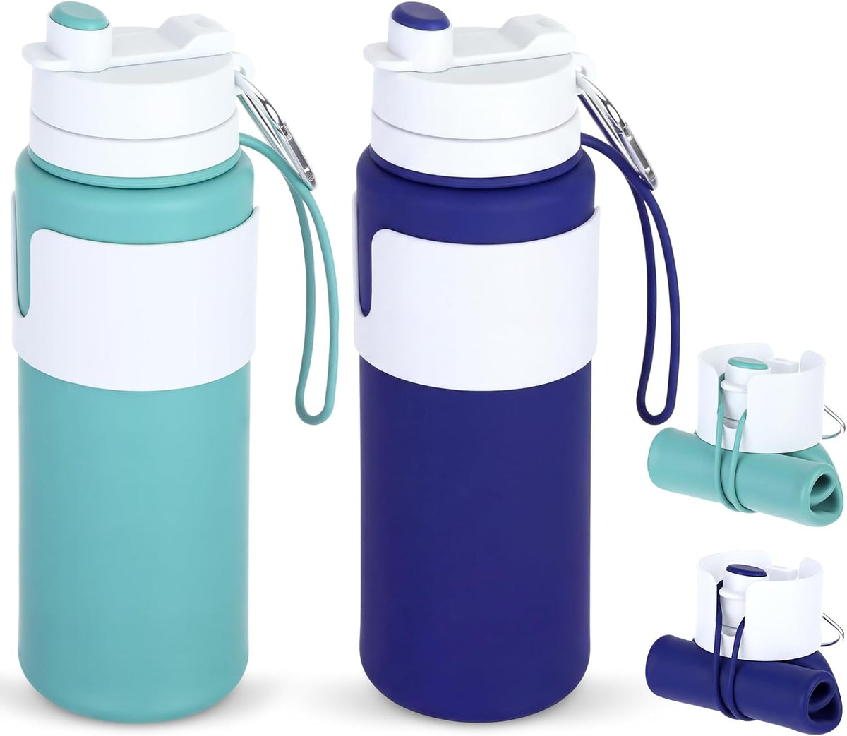 2 Pcs 26 oz Silicone Collapsible Water Bottle, Portable Foldable Water Bottle Leakproof with Carabiner Reuseable Lightweight for Travel Sports Hiking Camping Cycling Office (Black,Pink)