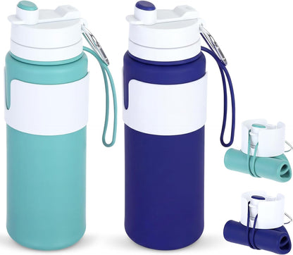 2 Pcs 26 oz Silicone Collapsible Water Bottle, Portable Foldable Water Bottle Leakproof with Carabiner Reuseable Lightweight for Travel Sports Hiking Camping Cycling Office (Black,Pink)