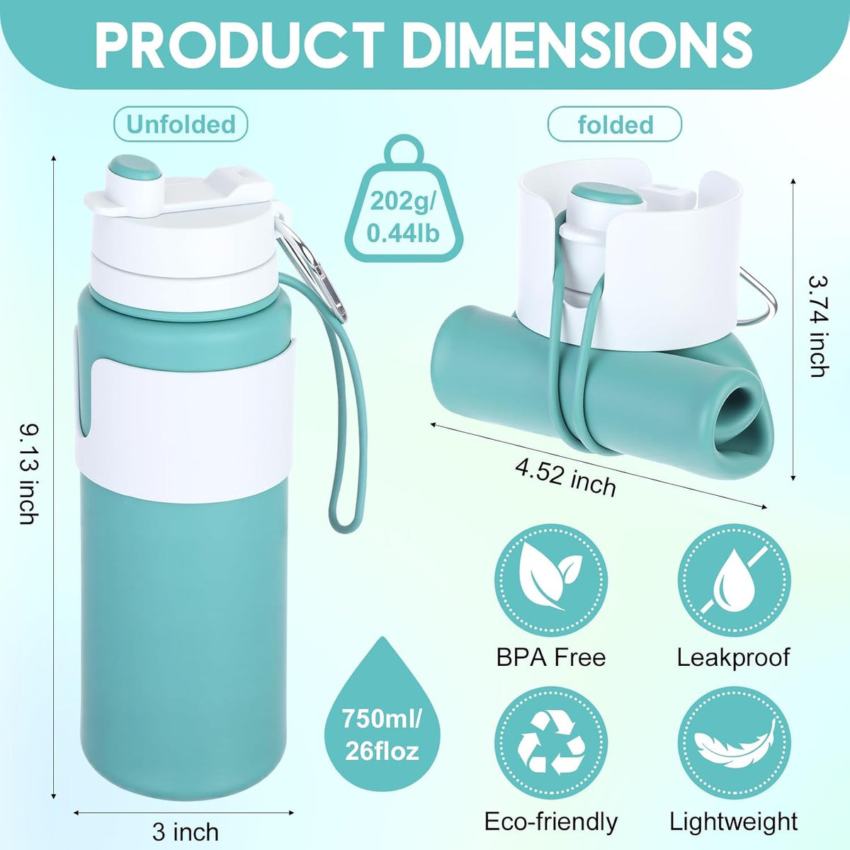 2 Pcs 26 oz Silicone Collapsible Water Bottle, Portable Foldable Water Bottle Leakproof with Carabiner Reuseable Lightweight for Travel Sports Hiking Camping Cycling Office (Black,Pink)