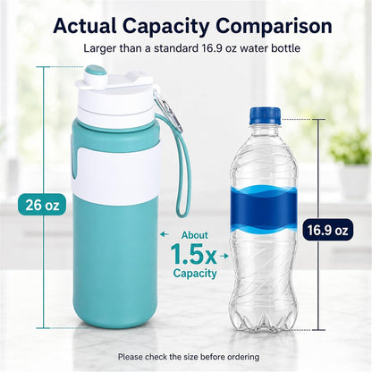 2 Pcs 26 oz Silicone Collapsible Water Bottle, Portable Foldable Water Bottle Leakproof with Carabiner Reuseable Lightweight for Travel Sports Hiking Camping Cycling Office (Black,Pink)