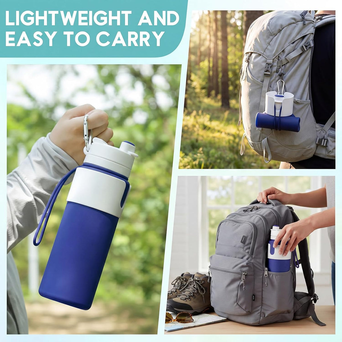 2 Pcs 26 oz Silicone Collapsible Water Bottle, Portable Foldable Water Bottle Leakproof with Carabiner Reuseable Lightweight for Travel Sports Hiking Camping Cycling Office (Black,Pink)
