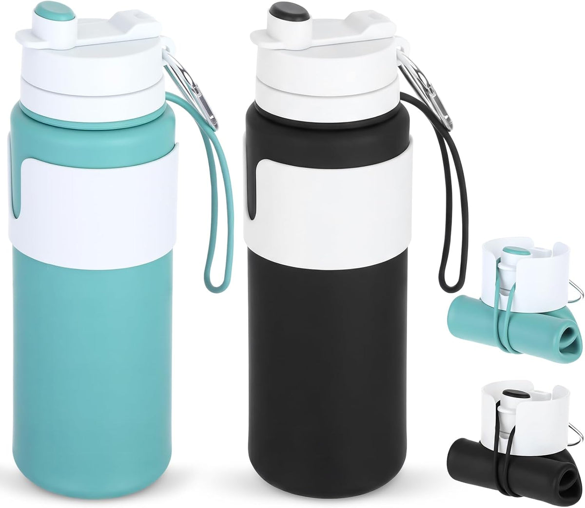 2 Pcs 26 oz Silicone Collapsible Water Bottle, Portable Foldable Water Bottle Leakproof with Carabiner Reuseable Lightweight for Travel Sports Hiking Camping Cycling Office (Black,Pink)