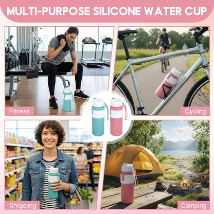 2 Pcs 26 oz Silicone Collapsible Water Bottle, Portable Foldable Water Bottle Leakproof with Carabiner Reuseable Lightweight for Travel Sports Hiking Camping Cycling Office (Black,Pink)