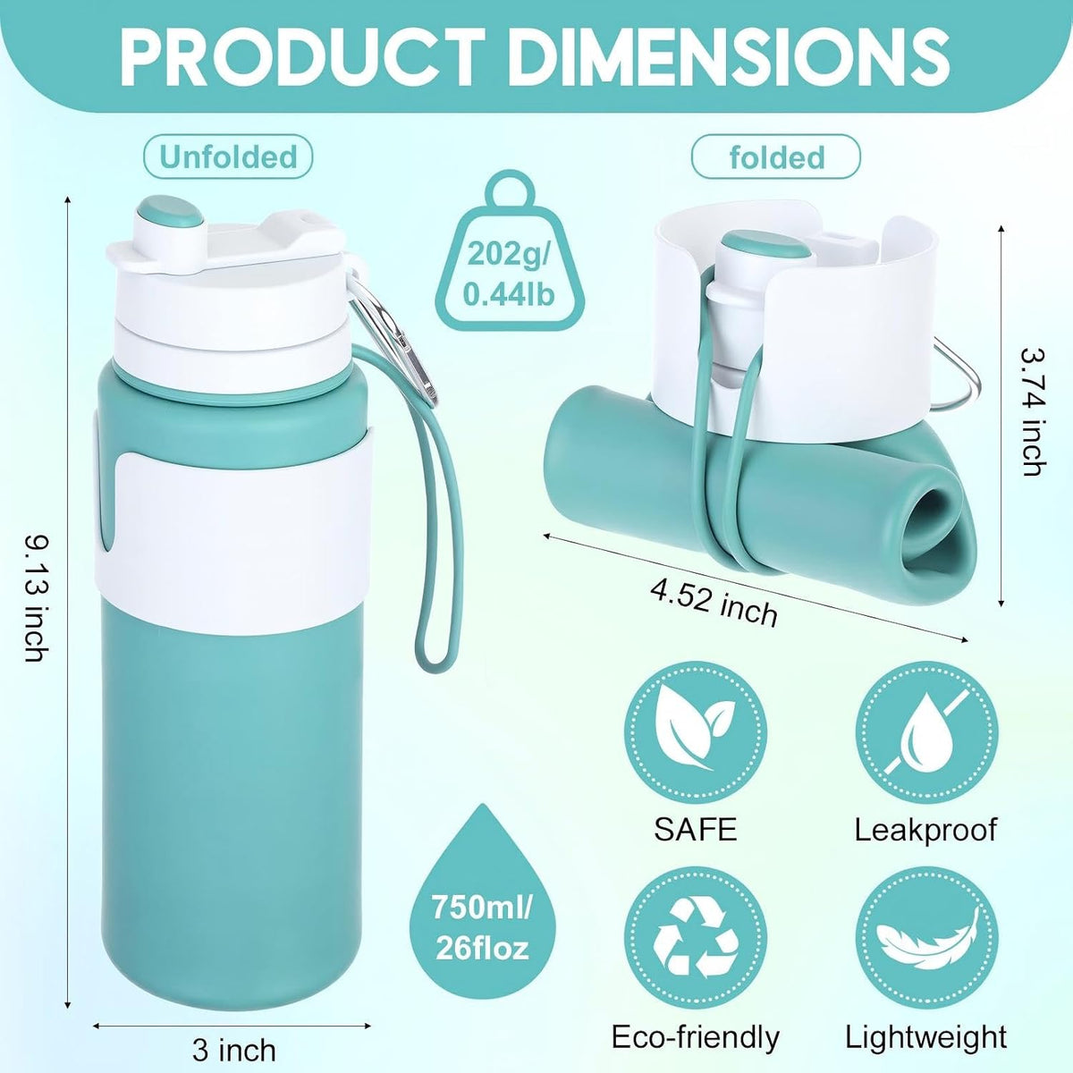 2 Pcs 26 oz Silicone Collapsible Water Bottle, Portable Foldable Water Bottle Leakproof with Carabiner Reuseable Lightweight for Travel Sports Hiking Camping Cycling Office (Black,Pink)