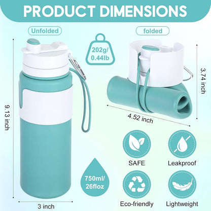 2 Pcs 26 oz Silicone Collapsible Water Bottle, Portable Foldable Water Bottle Leakproof with Carabiner Reuseable Lightweight for Travel Sports Hiking Camping Cycling Office (Black,Pink)