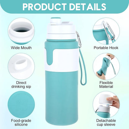 2 Pcs 26 oz Silicone Collapsible Water Bottle, Portable Foldable Water Bottle Leakproof with Carabiner Reuseable Lightweight for Travel Sports Hiking Camping Cycling Office (Black,Pink)