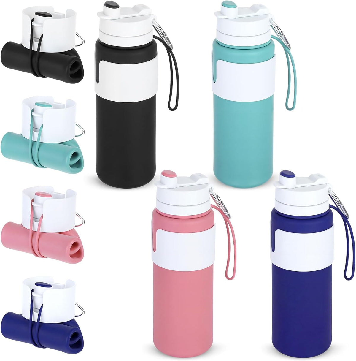 2 Pcs 26 oz Silicone Collapsible Water Bottle, Portable Foldable Water Bottle Leakproof with Carabiner Reuseable Lightweight for Travel Sports Hiking Camping Cycling Office (Black,Pink)