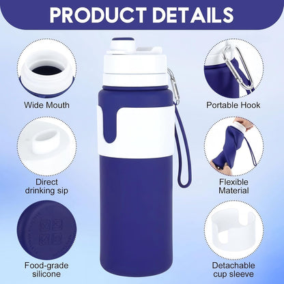 2 Pcs 26 oz Silicone Collapsible Water Bottle, Portable Foldable Water Bottle Leakproof with Carabiner Reuseable Lightweight for Travel Sports Hiking Camping Cycling Office (Black,Pink)