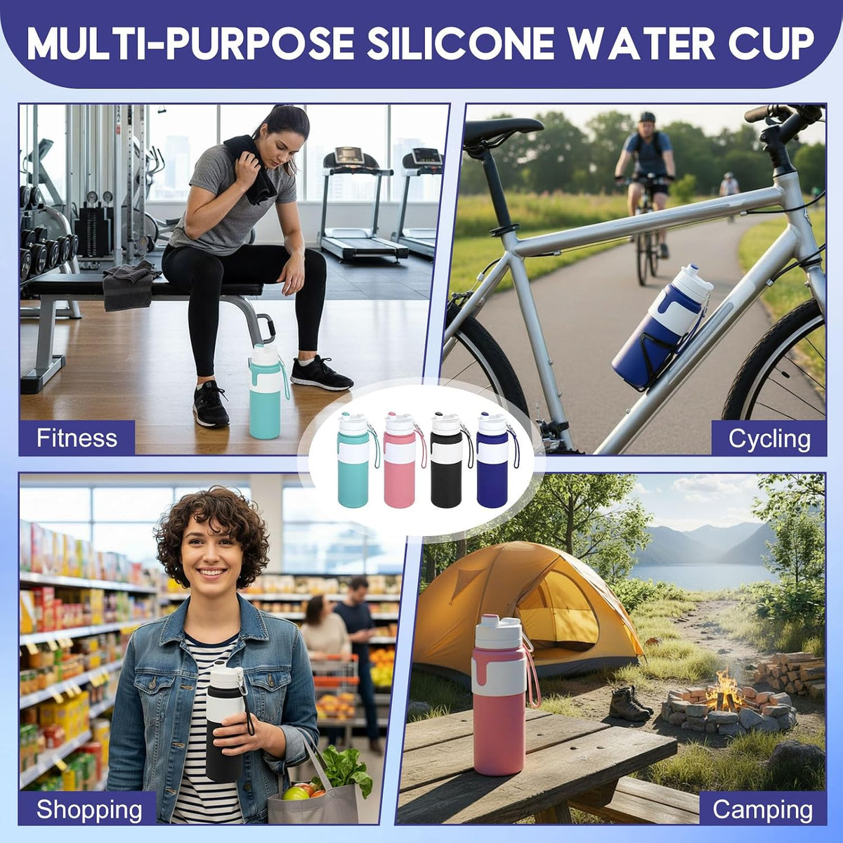 2 Pcs 26 oz Silicone Collapsible Water Bottle, Portable Foldable Water Bottle Leakproof with Carabiner Reuseable Lightweight for Travel Sports Hiking Camping Cycling Office (Black,Pink)