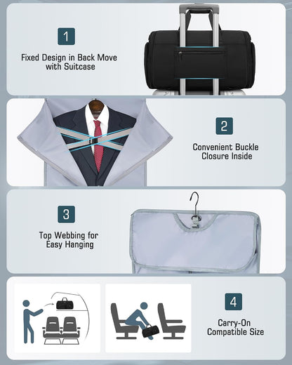 Garment Bag for Men, 45L Convertible Suit Travel Bag, Black