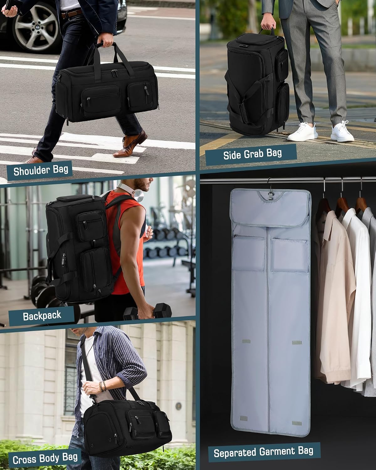 Garment Bag for Men, 45L Convertible Suit Travel Bag, Black