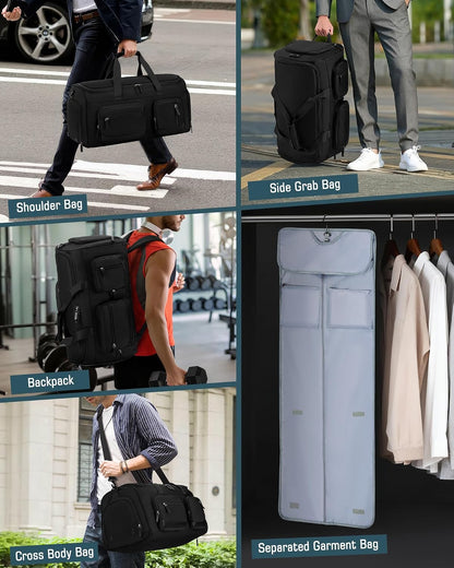 Garment Bag for Men, 45L Convertible Suit Travel Bag, Black