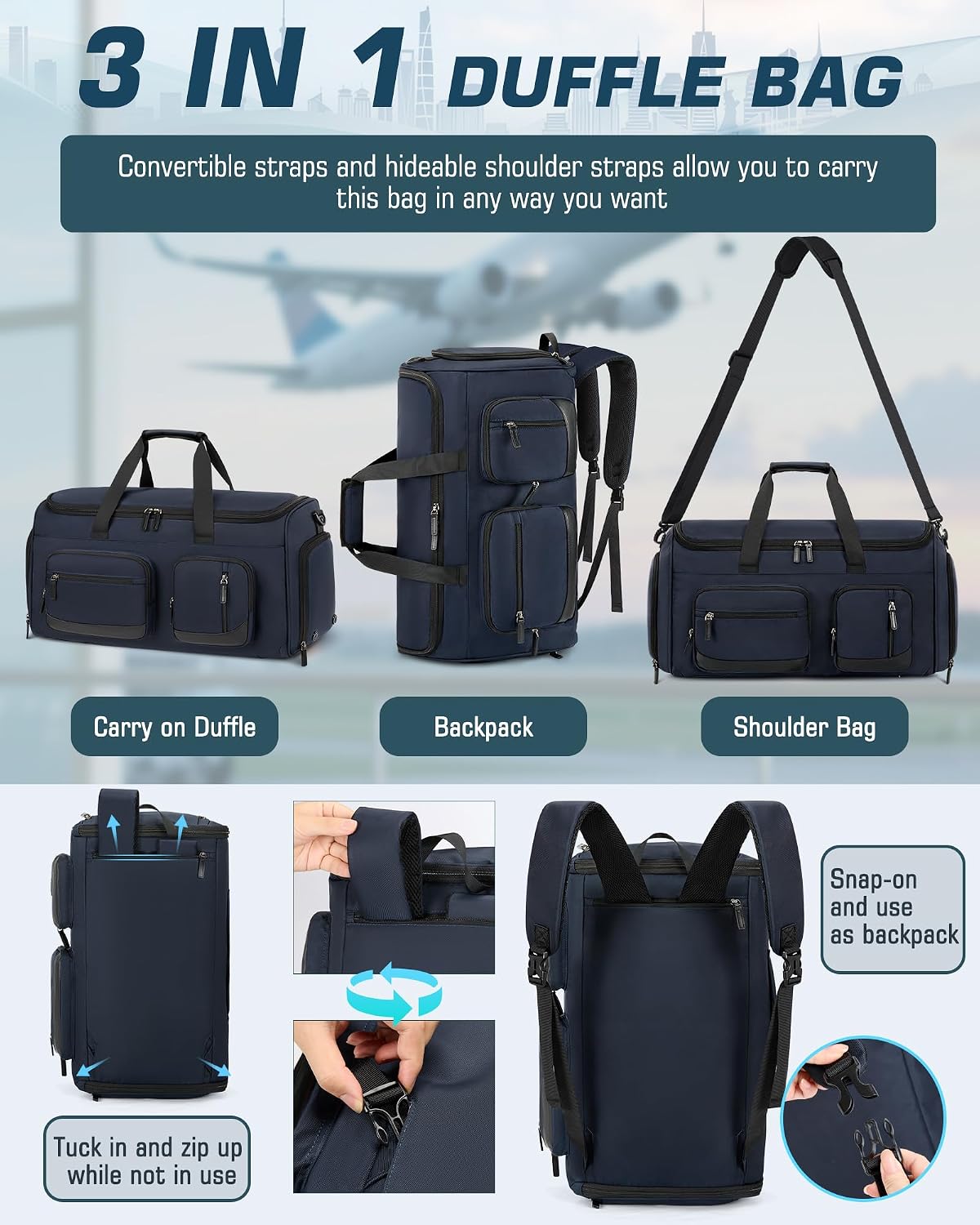 Garment Bag for Men, 45L Convertible Suit Travel Bag, Black