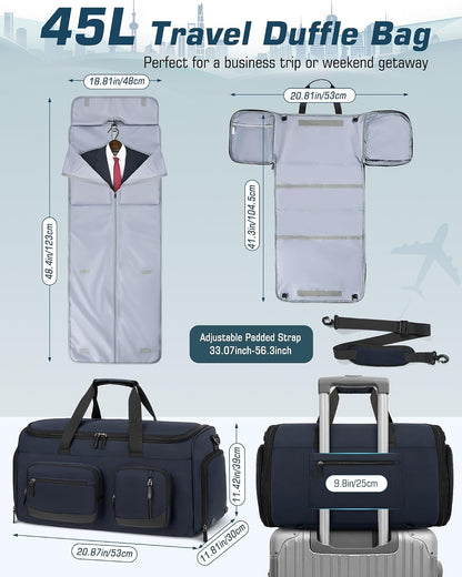 Garment Bag for Men, 45L Convertible Suit Travel Bag, Black