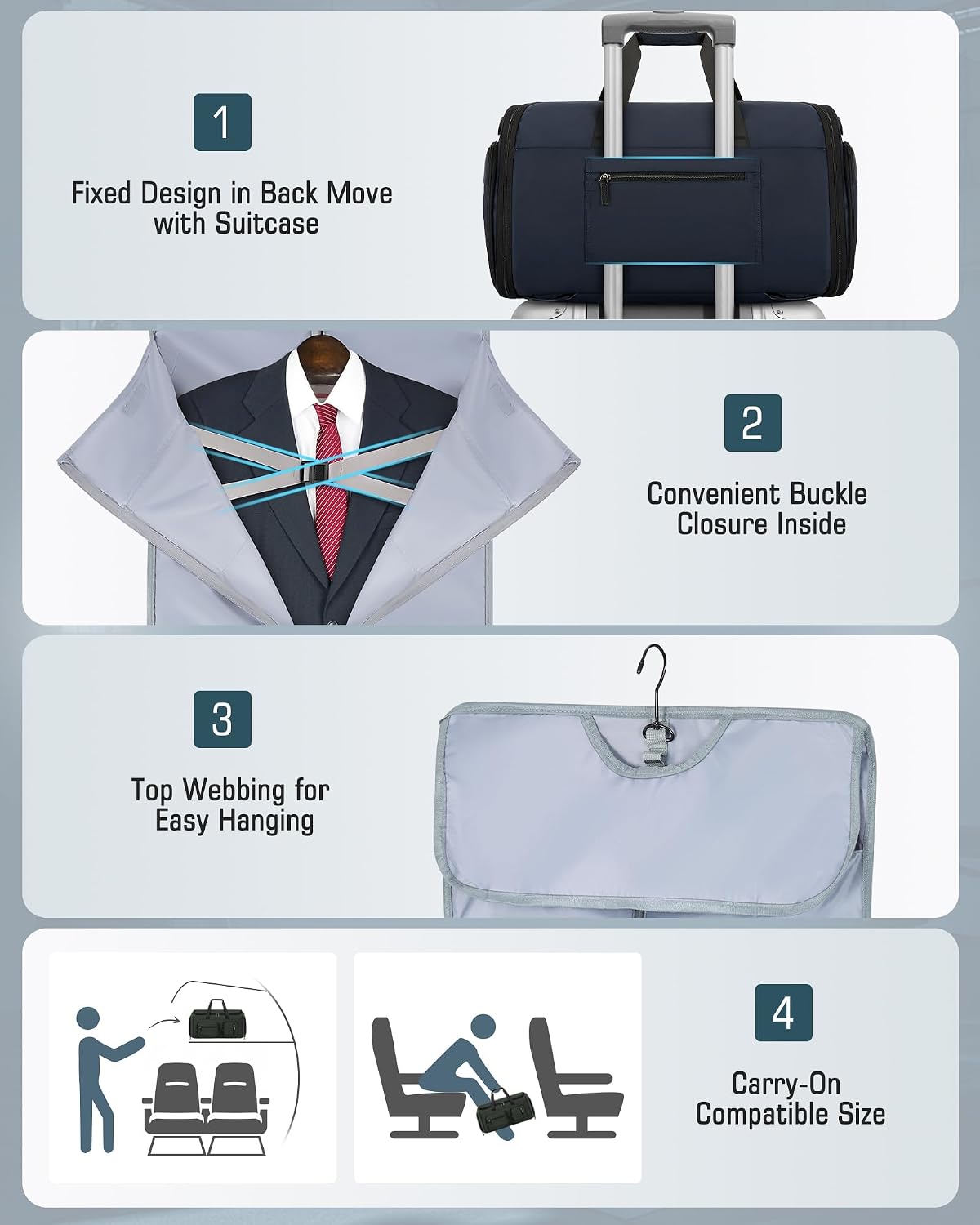 Garment Bag for Men, 45L Convertible Suit Travel Bag, Black