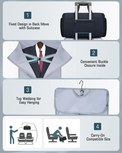Garment Bag for Men, 45L Convertible Suit Travel Bag, Black