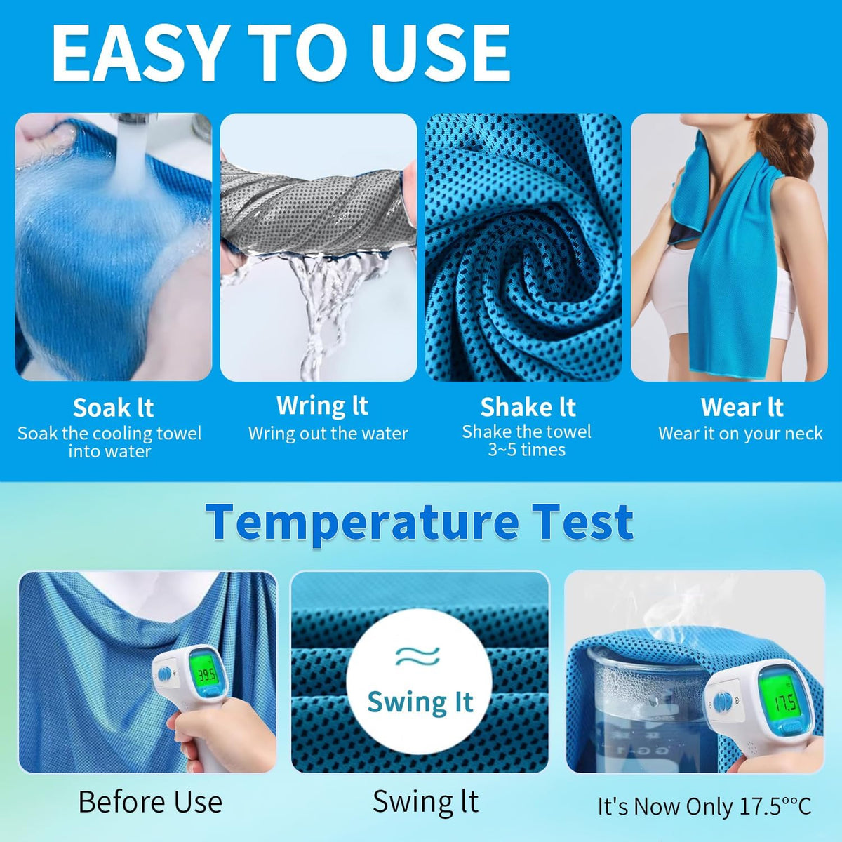 5 Pack Cooling Towels, 40 Inches x 12 Inches, Breathable Soft Chilly Microfiber Towel for Yoga, Sport, Running, Workout, Gym, Camping and Fitness, Multicolor