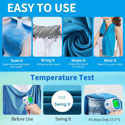 5 Pack Cooling Towels, 40 Inches x 12 Inches, Breathable Soft Chilly Microfiber Towel for Yoga, Sport, Running, Workout, Gym, Camping and Fitness, Multicolor
