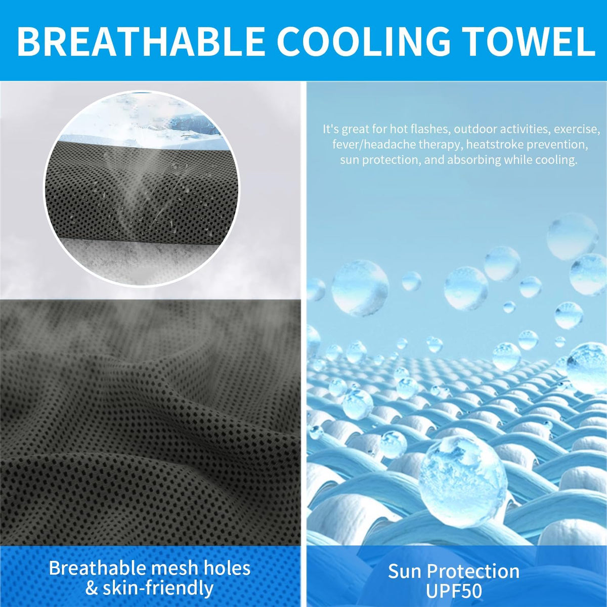 5 Pack Cooling Towels, 40 Inches x 12 Inches, Breathable Soft Chilly Microfiber Towel for Yoga, Sport, Running, Workout, Gym, Camping and Fitness, Multicolor